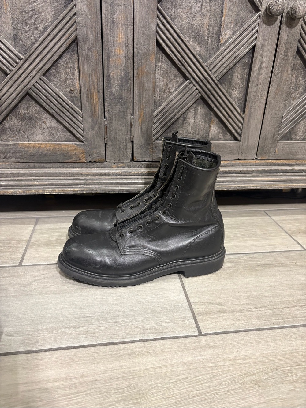 RED WING 4473 Vintage USA BLACK LEATHER ENGINEER MILITARY BOOTS 11 STEEL TOE